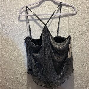 No Boundaries Silver Metallic Strappy Camisole